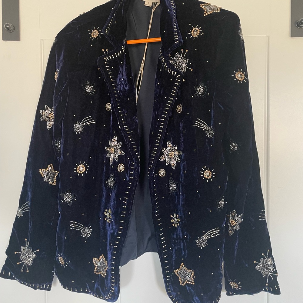 navy blue boho blazer